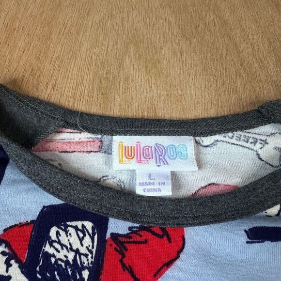 LuLaRoe Women’s Randy L Patriotic Dog Sunglasses Flag Raglan Tee Blue 3/4 Sleeve - Picture 3 of 5